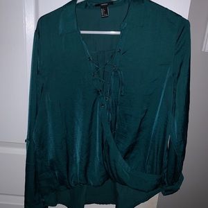 Flattering cross body emerald green blouse